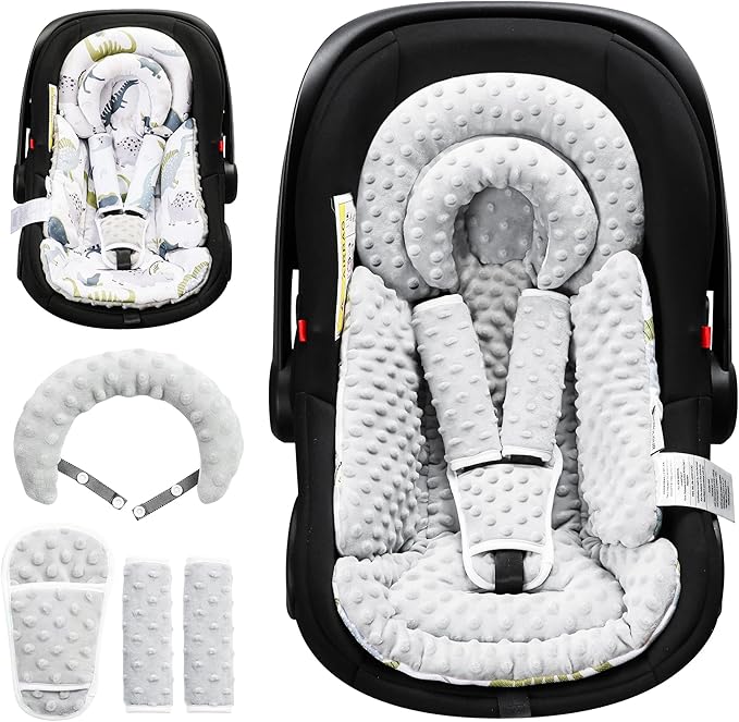 Infant Car Seat Insert with Removable Cushion for Baby Preemie Newborn Infant, Reversible carseat Insert Head Body Support Fits for Stroller, Baby Swing, Rocker, Bouncer, Bassinet - Grey-CubbioJoy