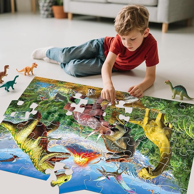 Jumbo Floor Puzzle for Kids,48 Piece Volcano Dinosaur Large Jigsaw Puzzles, Fun Educational Toy for Toddlers Ages 3-5,Preschool Learning Gift for Boy Girl Ages 4-8-CubbioJoy