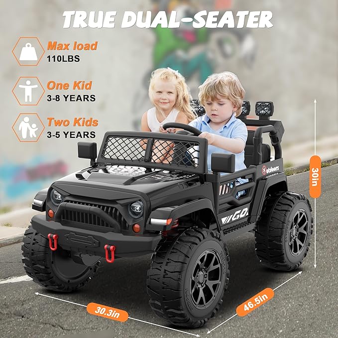 ANPABO 24V 2 Seater Ride On Car for Kids w/EVA Tires, 4X200W Motors, 4 Shock Absorbers, 2.4G Remote Control, Bluetooth Radio, LED Headlights & Searchlights, Electric Car for Kids Ages 3-8, Black-CubbioJoy