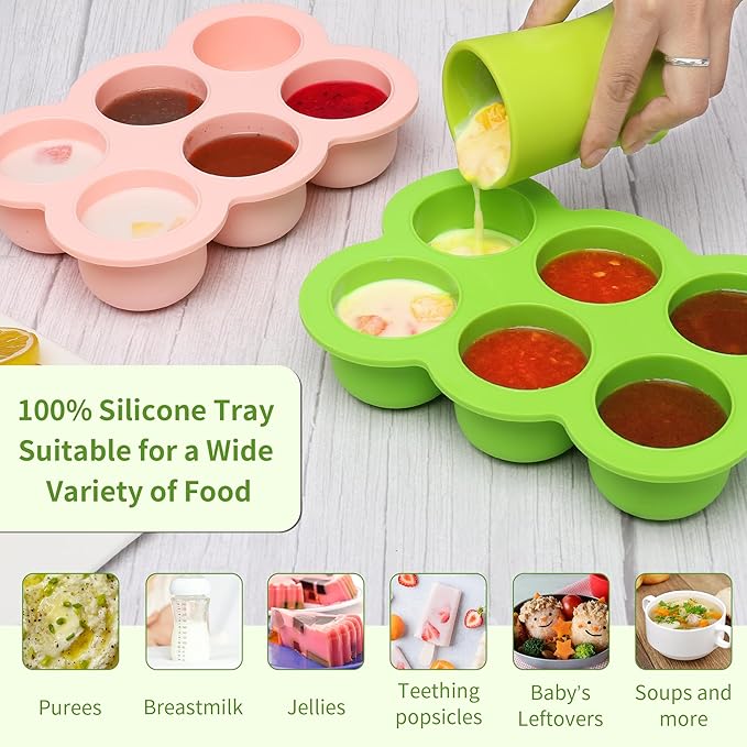 6x3oz Baby Food Freezer Tray with Clip on Lid Bright Green | Leakproof Freezer Molds Silicone Storage Container for Purees Fruits Vegetables-CubbioJoy