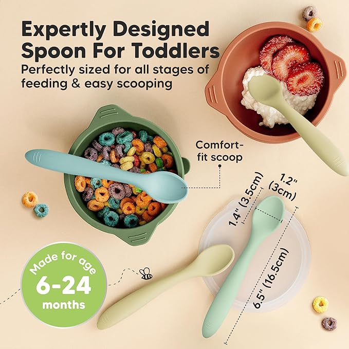 KeaBabies Silicone Baby Spoons, Self Feeding 6-12 months - 3-Pack Baby Weaning Eating Utensils,Toddler First Food Training Spoon,Infant,Kids Feeding Supplies Essential Set,Dishwasher-safe (Pastel Sky)-CubbioJoy