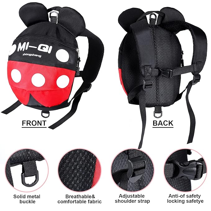 CZSYZCZS Toddlers Leash + Anti Lost Wrist Link Child Kids Safety Harness Kids Walking Wristband Assistant Strap Belt (black red)-CubbioJoy