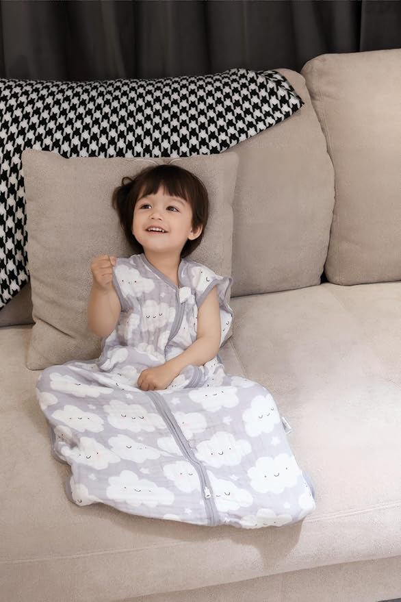 Baby Sleep Sack 2-4 T Baby Wearable Blanket 100% Organic Cotton 0.5 TOG Toddler Sleep Sacks 2- Way Zipper Soft 4 Layers 2T 3T 4T Cloud-CubbioJoy