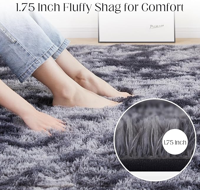 9x12 Fluffy Rugs for Living Room, Ultra Soft Plush Area Rug for Bedroom, Anti-Skid High Pile Indoor Carpet for Nursery, Kids Room, Playroom, Home Decoration, Tie-Dyed Dark Grey-CubbioJoy