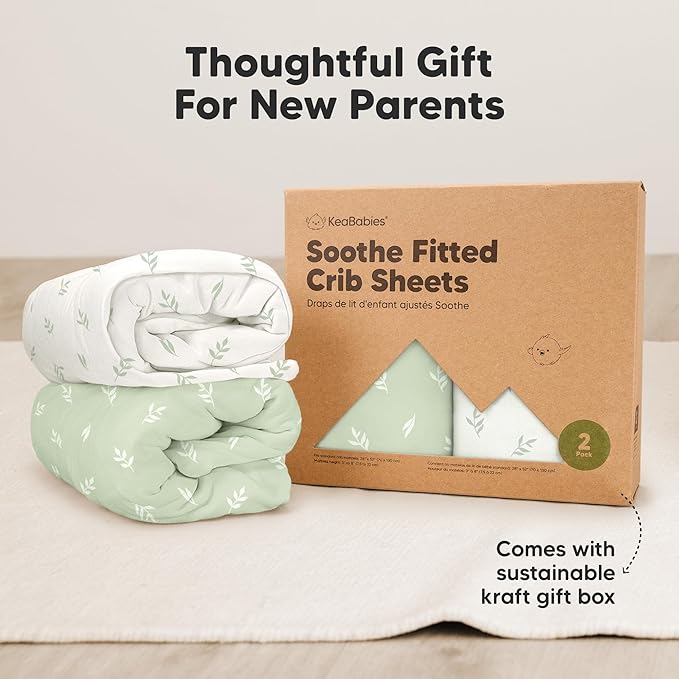 KeaBabies 2-Pack Organic Crib Sheets for Boys, Girls - 52x28 Fitted Crib Mattress Sheet Neutral, Breathable Jersey Cotton Cover for Baby Bed, Toddler Mattress, Soft & Cute Prints (Herb)-CubbioJoy