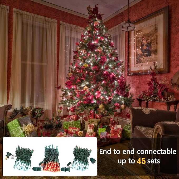 Brizled Red & White Christmas Lights, 33ft 100 LED Christmas String Lights, 5MM Wide Angle Xmas Tree Light Connectable, 120V UL Certified Mini Xmas Light for Indoor Outdoor Tree Room Party, Green Wire-CubbioJoy