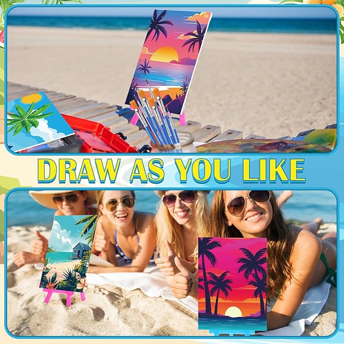 Blosssound 10 Set Pre Printed Canvas Pre Drawn Canvas Painting with Easel Kits 5" x 7" Outline Painting Panels for Beginners, DIY Craft Project, Party Favor, Home Decors(Landscape)-CubbioJoy