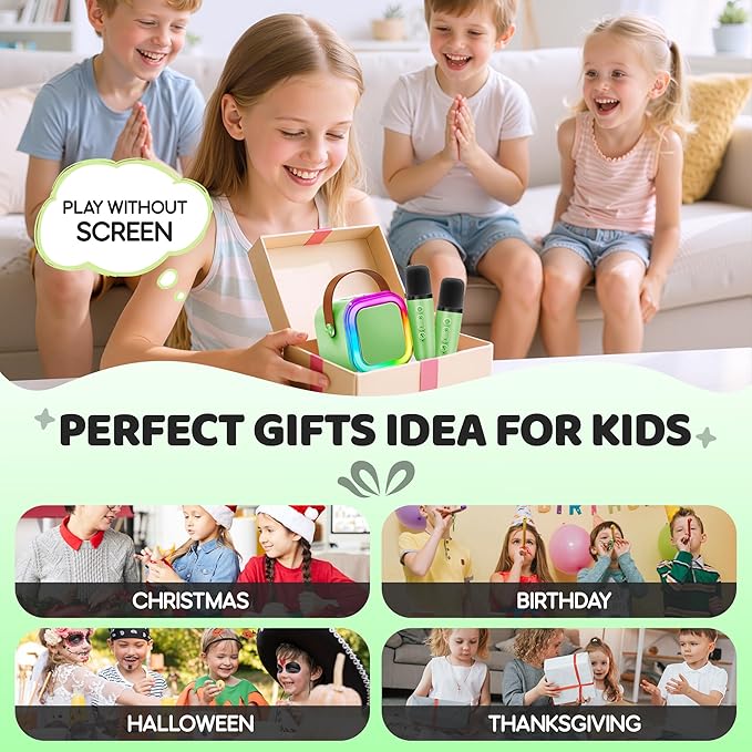 IROO Mini Karaoke Machine for Kids, 2025 TOP Toys Birthday Gifts Ideas for Girls Ages 4, 5, 6, 7, 8, 9, 10, 12+ Years Old, Portable MP3 Player with 2 Wireless Mics for Party-CubbioJoy