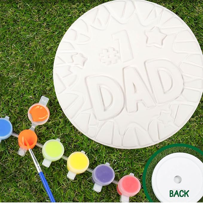 Creative Roots Paint Your Own #1 Dad Stepping Stone, Paintable Ceramic 7 in. Stone, Includes 6 Acrylic Paints & Paintbrush, Great Arts and Crafts for Kids Ages 8-12, Father's Day Gift-CubbioJoy