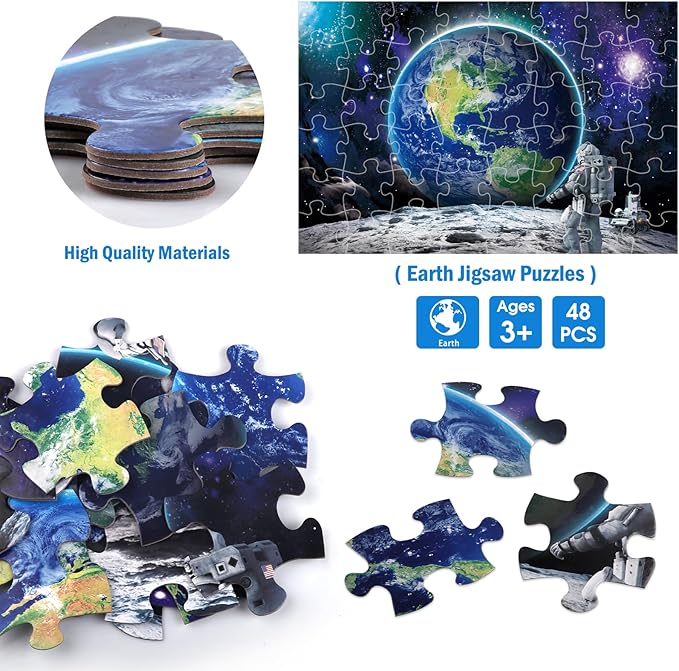Jumbo Floor Puzzle for Kids Ages 4-8,Space Earth Jigsaw Puzzles,48 Piece Astronaut Large Puzzles for Toddler Ages 3-5,Preschool Learning Planets Earth Toys Christmas Birthday Gift for Boys Girls-CubbioJoy