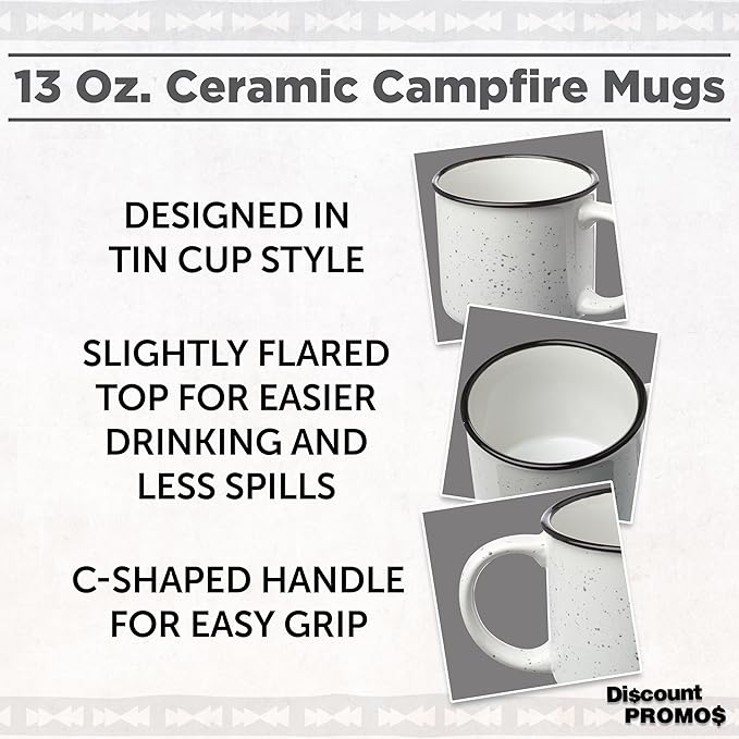 DISCOUNT PROMOS Ceramic Campfire Coffee Mugs 13 oz. Set of 10, Bulk Pack - Perfect for Tea, Espresso, Cappuccino, Hot Cocoa - White-CubbioJoy