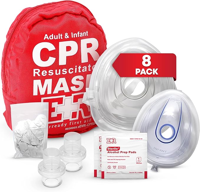 Adult and Infant CPR Mask Combo Kit – 8-Pack – 16 Valves, 8 Gloves, 16 Alcohol Pads – Emergency Resuscitation Kit for First Responders-CubbioJoy