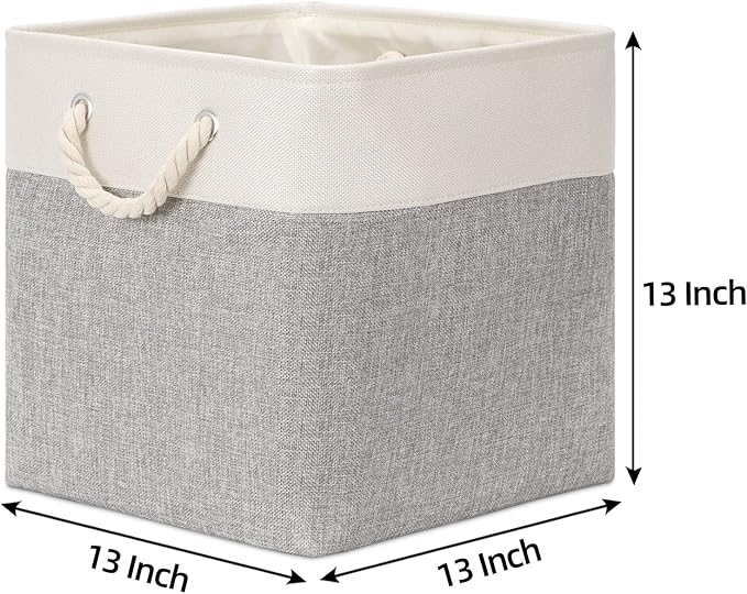 Bidtakay Fabric Basket Set - Large Square Organizer Bins, 13x13, Set of 3, White & Grey-CubbioJoy