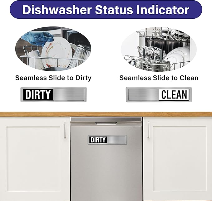 Dishwasher Clean Dirty Sign-Dishwasher Magnet Stainless Steel Clean Dirty Sign for Kitchen Organization Farmhouse Dishwasher Slide Indicator, Optional Adhesive Stickers-CubbioJoy