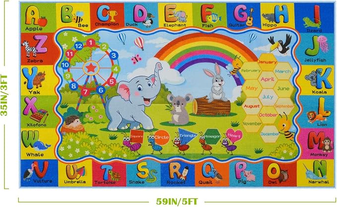 STARUIA ABC Rug for Kids Playroom, Classroom Floor Play Mat for Kids, Preschool Educational Rug for Learning Alphabet Animals Numbers Months, ABC Carpet Play Rug for Nursery Kid Room Decor (39"X59")-CubbioJoy