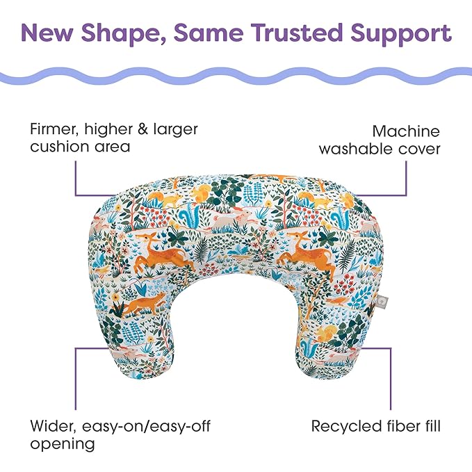 Boppy Nursing Pillow - Ergonomic Bottle & Breastfeeding Pillow with High, Firm, Large Area, Water-Repellent Cushion with Washable Cover; Baby Safety Alliance Verified - Colorful Forest Animals-CubbioJoy