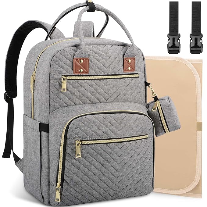 Baby Diaper Bag Backpack, Travel Diaper Bags for Baby Girl Boy Large Capacity Baby Bag Backpack for Women Grey-CubbioJoy
