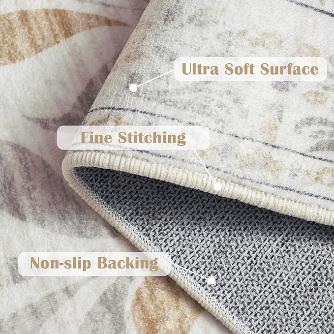 jinchan Vintage Floral Runner Rug 2x6 - Machine Washable Distressed Design Non-Slip Low-Pile Soft Thin Carpet for Hallway Kitchen Farmhouse Bedroom Entryway Laundry Room (2x6ft,Light Grey)-CubbioJoy