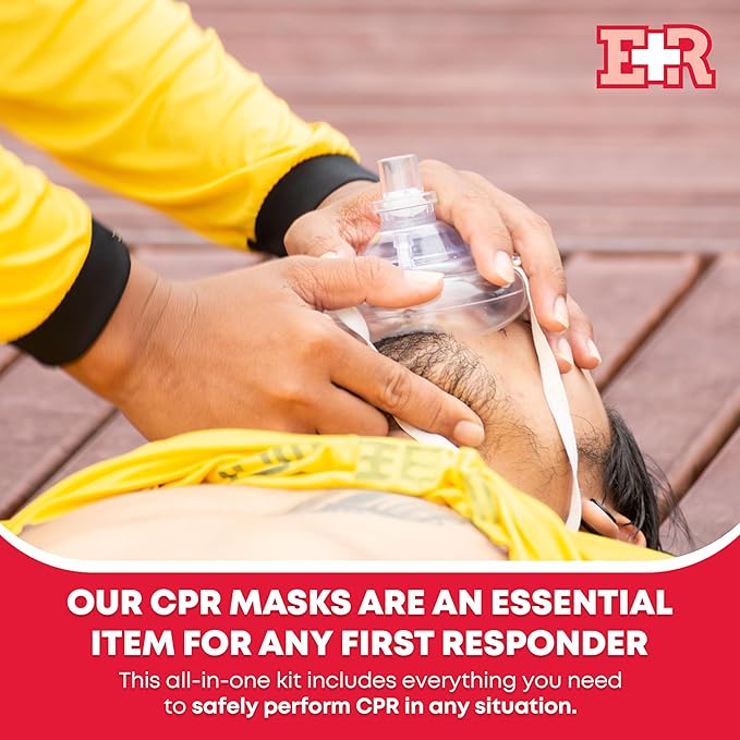 Adult and Infant CPR Mask Combo Kit – Includes 2 CPR Masks with One-Way Valves, Pair of Vinyl Gloves, 2 Alcohol Prep Pads – Portable Emergency CPR Kit – Red-CubbioJoy