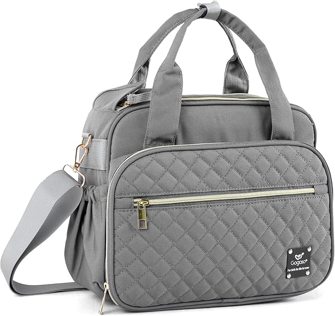 Crossbody Small Diaper Bag, Cute Mini Baby Diaper Tote Bags with Insulated Pockets for Traveling Outdoor Parent,Gray-CubbioJoy