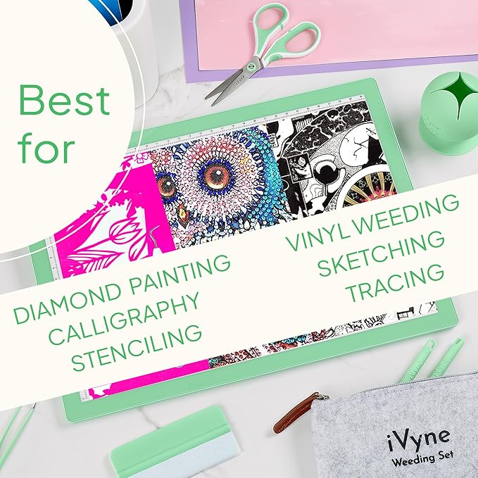 iVyne Corded Light Pad for Weeding Vinyl - A4 Light Box for Drawing - Light Board for Tracing - Light Box for Diamond Painting, Weeding Vinyl, Sketching, Tracing (Green)-CubbioJoy