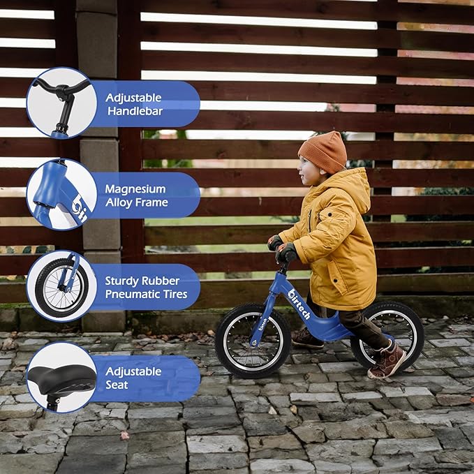 14" Kids Balance Bike for 3,4,5,6 Year Old Boys and Girls, Air Tires with Magnesium Alloy Frame, Lightweight No Pedal Toddler Training Bicycle-CubbioJoy