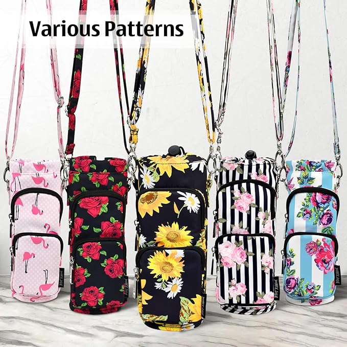 Betsey Johnson Insulated Water Bottle Pouch Holder Carrier Crossbag with Adjustable Shoulder Strap - Lightweight Polyester Accessories with Pockets Good for Hiking Sports-CubbioJoy