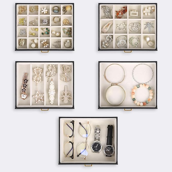 Kendal Extra Large Jewelry Box Jewelry Case PU Leather 6 Tier 5 Drawers Large Storage Capacity with Mirror Jewelry Storage Organizer Great Gift Also Good For Watches LJC-SHD5BK (black)-CubbioJoy