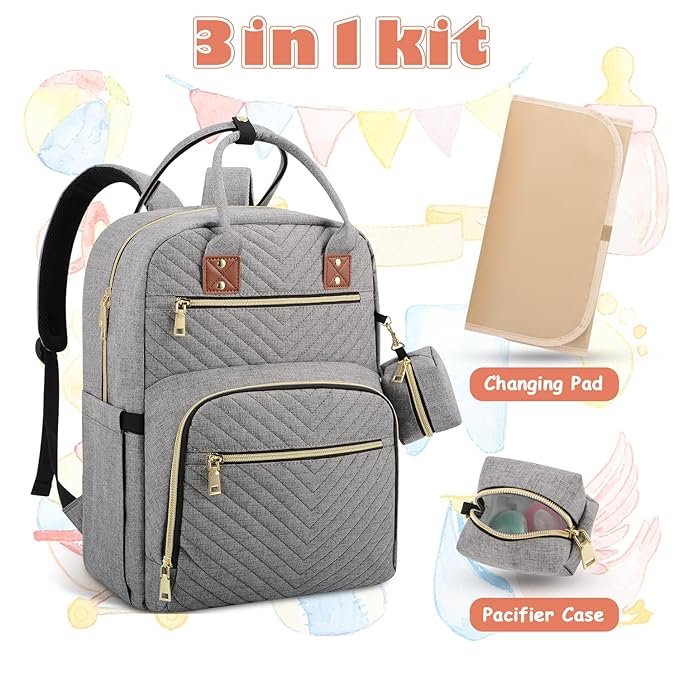 Baby Diaper Bag Backpack, Travel Diaper Bags for Baby Girl Boy Large Capacity Baby Bag Backpack for Women Grey-CubbioJoy