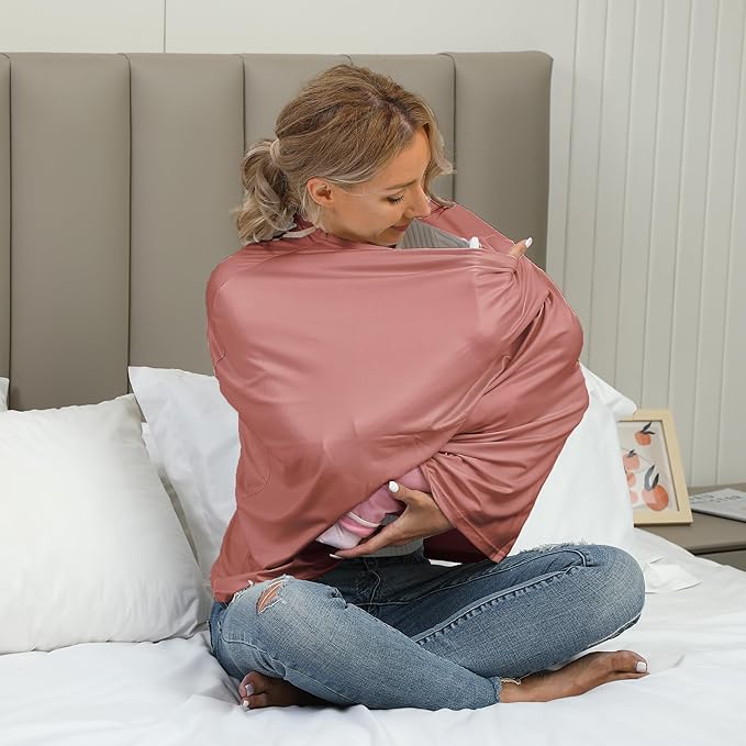 Breathable Car Seat Cover for Babies – Multi-Purpose Soft Rayon Nursing Cover for Breastfeeding, High Stretchy Infant Carseat Canopy, Stroller Cover (Smooth Rayon, Blush)-CubbioJoy