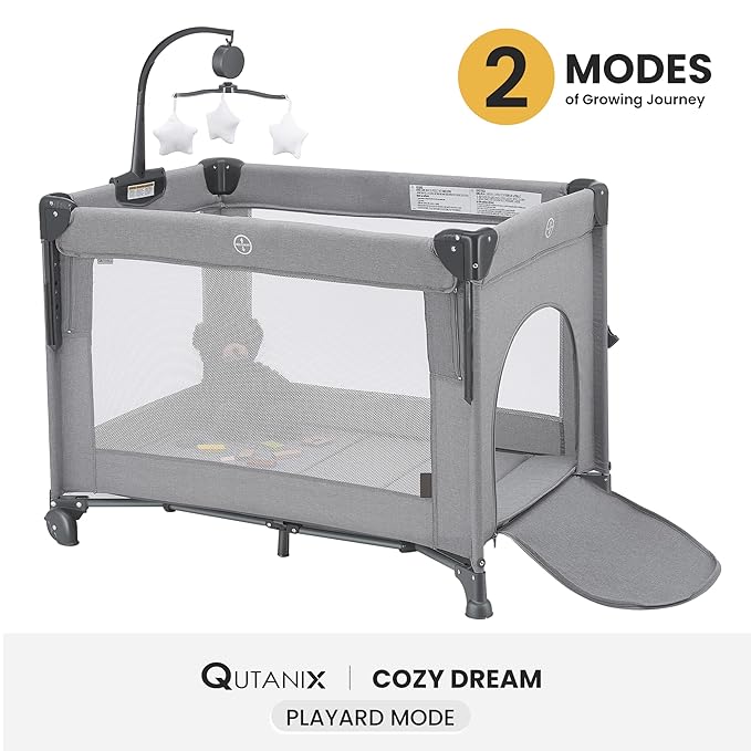 2-in-1 Baby Playard, Pack and Play Bassinet, Easy Folding Portable Crib with Music Mobile for Newborn to Toddlers (Grey)-CubbioJoy