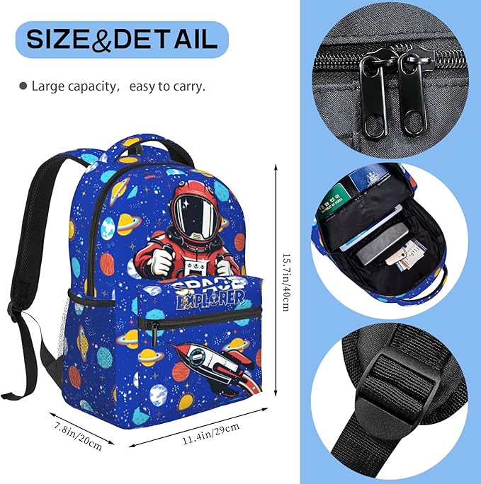 Astronaut Planet Space Backpack For Boys Girls Kids Navy Blue Rocket Spacecraft Book Bag Funny Galaxy Planet Universe Backpack For Kids Boys Girls For School Travel Hiking-CubbioJoy