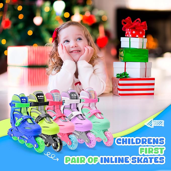 2PM SPORTS Inline Skates with Light Up Wheels, Roller Skates Blades for Boys Girls Kids Ages 5-8 8-12 4-6 6-12, Size Adjustable Beginner Blades Roller Skates-CubbioJoy