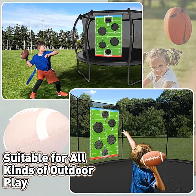 jumpfly Trampoline Football Game Accessories, Toss Throwing Target Net Fits 8 FT/10 FT/12 FT/14 FT Recreational Trampolines with Two Footballs - Trampoline Indoor Outdoor Party Games for Kids-CubbioJoy