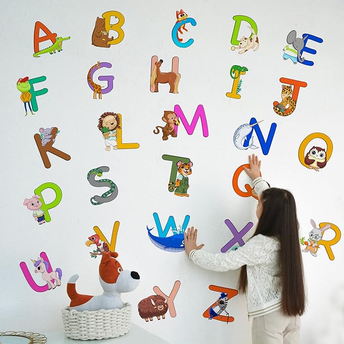 ABC Educational Wall Stickers for Kids - Animal Alphabet Wall Decals by Lipastick - Peel and Stick Letters for Boys and Girls Bedroom, Baby Room, Nursery Decor - Removable Wall Art-CubbioJoy