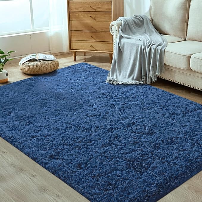 4x6 Area Rug for Living Room: Fluffy Shag Soft Washable Rugs Fuzzy Plush Indoor Carpet for Bedroom Nursery Playroom Dorm Kids Girls Boys Room (Navy Blue, 4'x6')-CubbioJoy