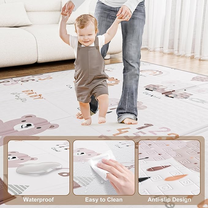 59x59 Baby Play Mat, Foldable Baby Mat for Floor Tummy Time and Crawling, Waterproof & Anti-Slip Reversible Portable for Toddler Infant-CubbioJoy