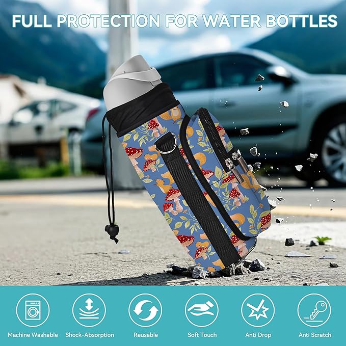 25/32/40/64oz Water Bottle Bag Holder Carrier-Insulated Crossbody Sling Case Sleeve with Strap & Pockets for Men Women Gym Cycling Travel Walking Hiking Camping-CubbioJoy