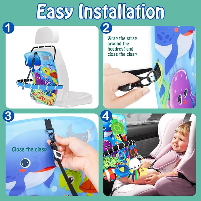 Baby Car Seat Ocean Animals Toys - Kick and Play Double Sided Infant Car Seat Toys with Plush Toys, Mirror, Teether for Baby Travel Activities, Christmas Birthday Gifts Newborn Infant Toy-CubbioJoy