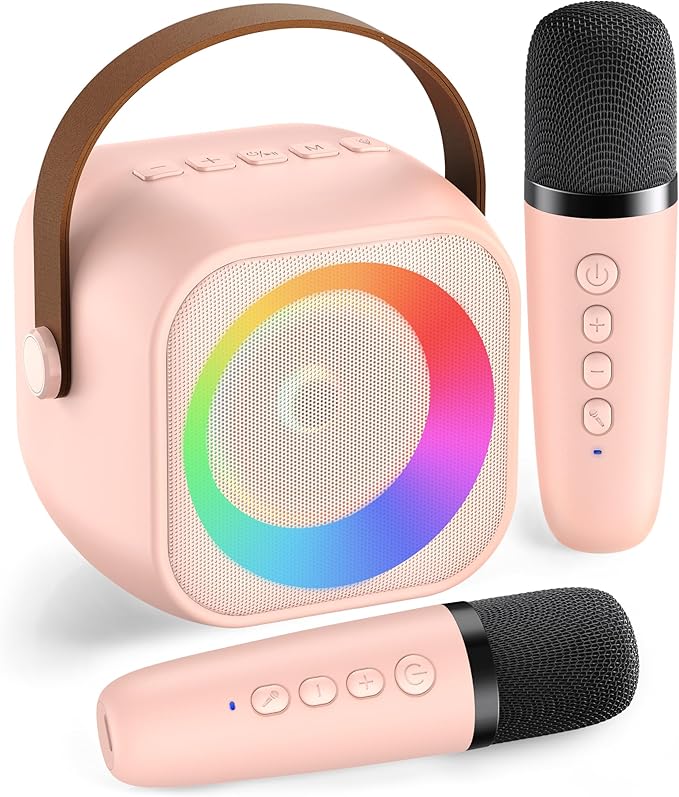 Karaoke Machine for Kids Adults, Mini Portable Bluetooth Karaoke Speaker with 2 Wireless Microphone and Lights, Christmas Birthday Gifts for Girls Ages 4, 5, 6, 7, 8, 9, 10, 12+ Family Home Party-CubbioJoy