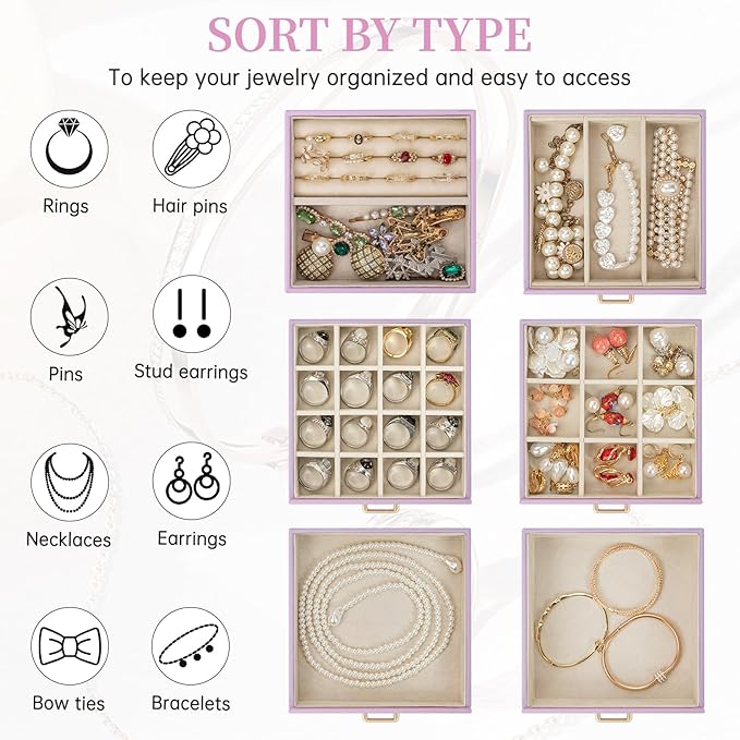 AKOZLIN Jewelry Box Organizer Functional Leather Jewelry Storage Case for Women Girls Ring Necklace Earring Bracelet Holder Organizer with Mirror-CubbioJoy