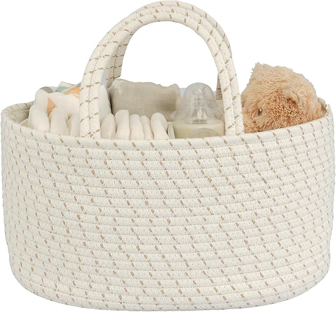 Diaper Caddy Organizer Cotton Rope Baby Basket Nursery Storage and Portable Tote Bag for Car Ideal Baby Shower Gifts and Registry Must-Have for Newborn Essentials striped-CubbioJoy