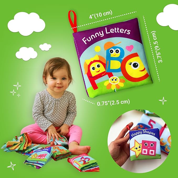 Cloth Books for Babies (Set of 6) - Premium Quality Soft Books for Babies. Touch and Feel Crinkle Paper. Cloth Books for Early Children's Development.-CubbioJoy
