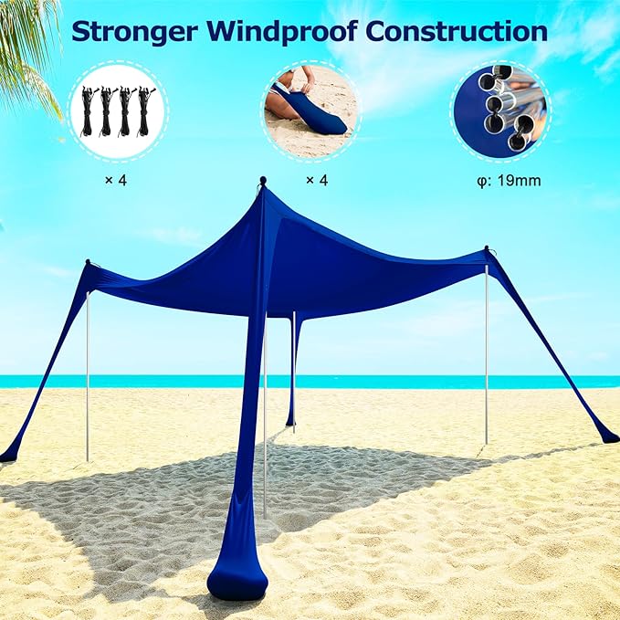 COMMOUDS Beach Tent Sun Shelter - UPF50+ Pop Up Beach Canopy with Sandbags & Sand Shovel & Windproof Poles, Portable Sun Shade for Beach, Camping, Picnics, Backyard-CubbioJoy