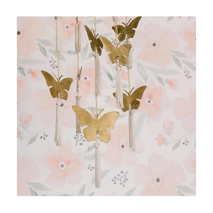Crane Baby Handcrafted Brass Ceiling Hanging Mobile for Nursery, Butterfly Nursery Decor for Girl, 6"x 6" x 36", Baby Girl Nursery Decor, Butterfly Mobile-CubbioJoy