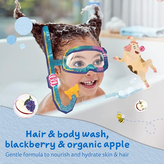 Childs Farm, Kids Hair & Body Wash for Dry, Sensitive Skin, Blackberry & Organic Apple, Gently Cleanses, Vegan, Cruelty-Free, 16.9 fl oz-CubbioJoy