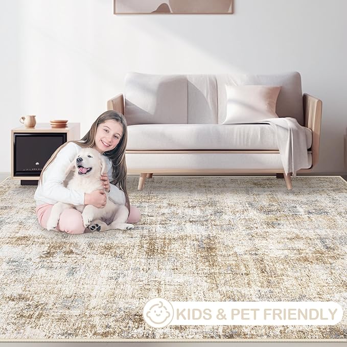 Area Rugs 6x9 Living Room: Washable Rug Modern Abstract Large Rugs Soft Non Slip Neutral Rug Stain Resistant Indoor Carpet for Bedroom Kitchen Dining Room Nursery Home Office Rugs(Blue Brown,6'x9')-CubbioJoy