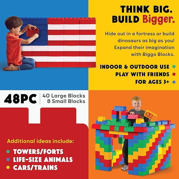 Big Blocks for Kids Ages 4-8 — Indoor & Outdoor Blocks Kids Games — Blue Large Building Blocks - 48 pc-CubbioJoy