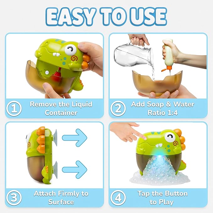 Bath Bubble Machine - Bubble Bath Maker with Lights & Music - Baby Bath Toys Bubble Maker for Bathtub - Dinosaur Toys for Kids 2-4, Strong Suction BPA Free-CubbioJoy