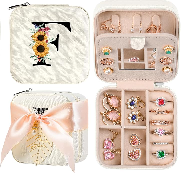 AYGXU Travel Jewelry Box for Women and Girls - Small Case With Initial A-Z - Teacher Gifts-CubbioJoy